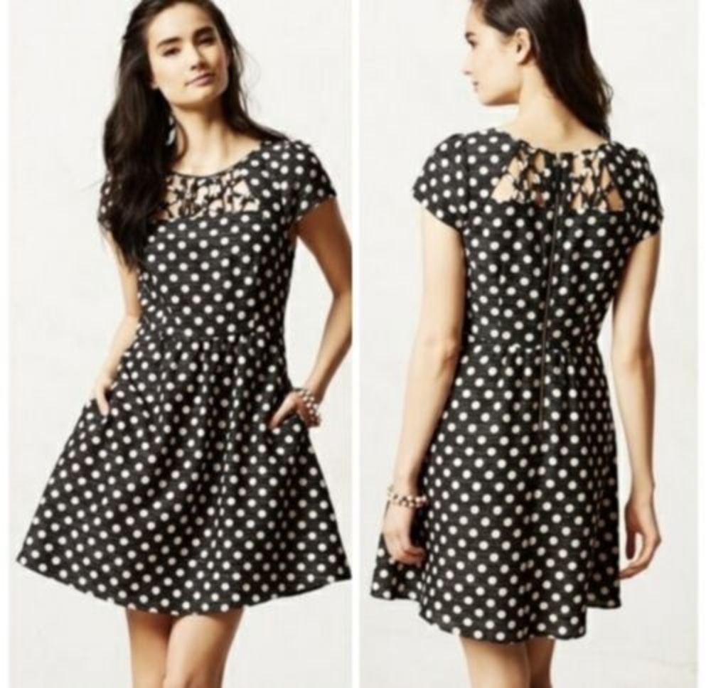 Anthropologie Maeve Nikola Polka-dot Dress Black Cream 8